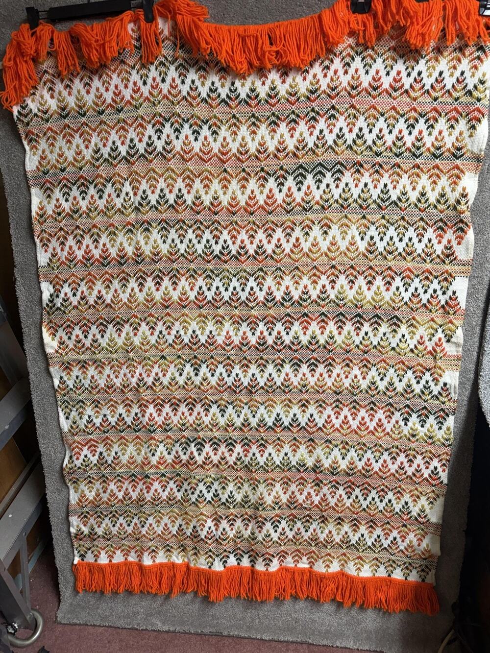 Handmade Yarn Throw Blanket 65x44 70s Retro Mid-Century Modern Bohemian Decor